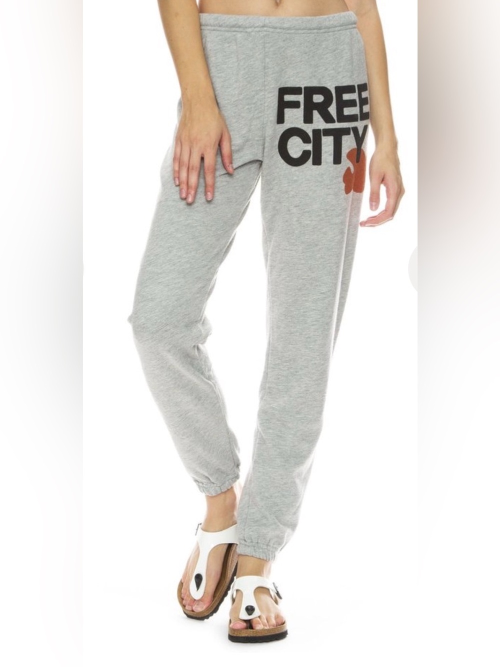 FREECITY Gray Sweatpants joggers with Black Logo and red Graphic